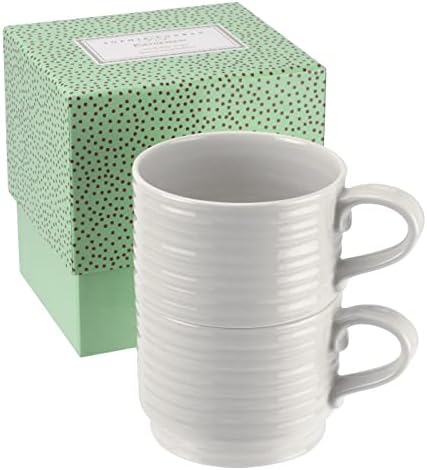 Portmeirion סופי קונראן כוסות ערמה לבנות | סט של 2 | 12 ספלי אונקיה לקפה, תה וקקאו חם | מיוצר מפורצלן |